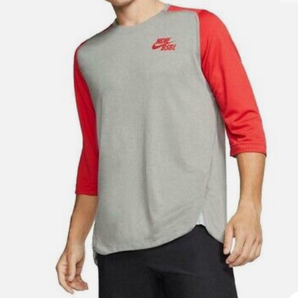 Nike Men’s Dri-Fit 3/4 Sleeve Baseball Shirt Red/Grey BSBL